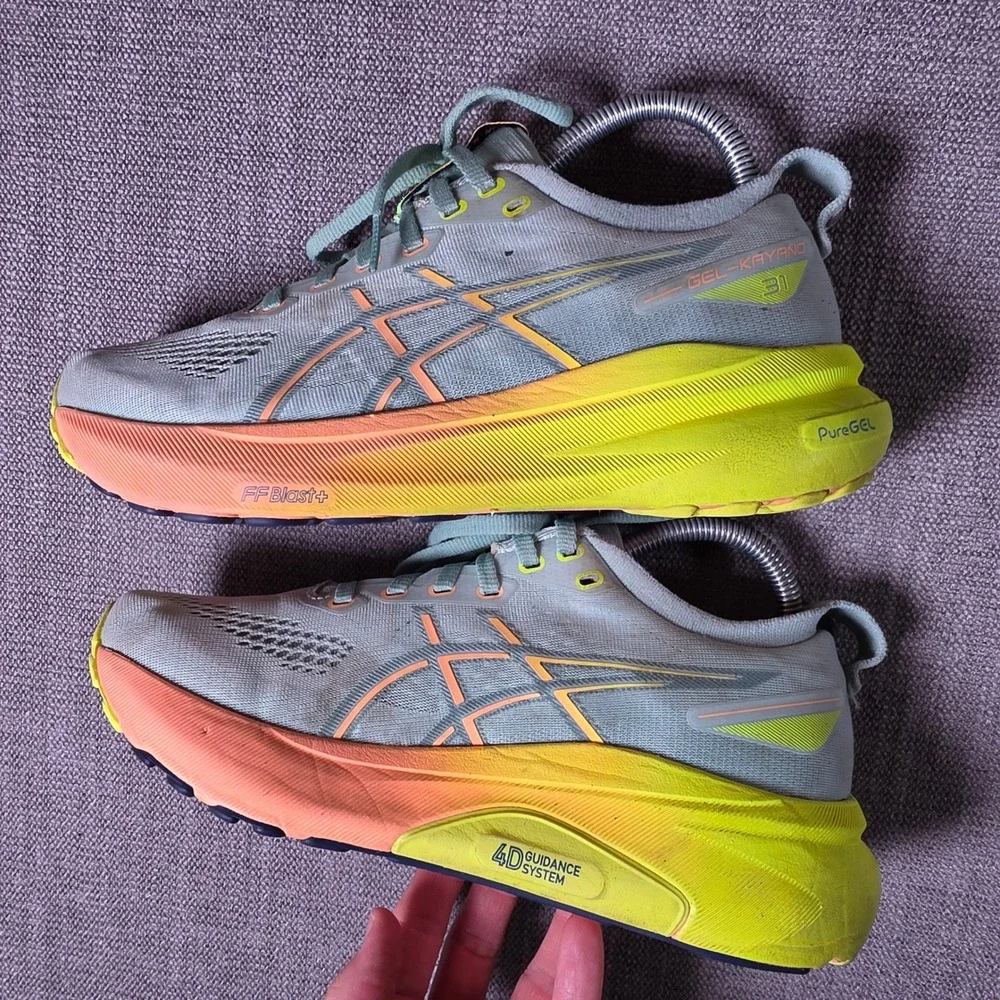 ASICS Gel-Kayano 31 Women 7.5 Grey Orange Yellow 1012B745 Running Shoes